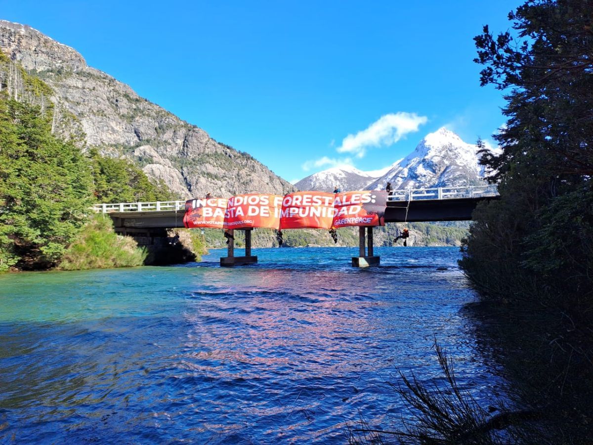 En Bariloche, activistas de Greenpeace reclaman contra los incendios forestales 
