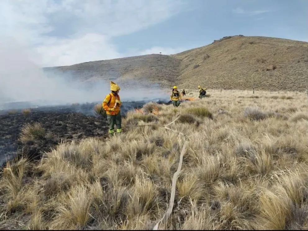 Brigadistas del ICE combaten un incendio en Fortín Chacabuco. Foto: gentileza