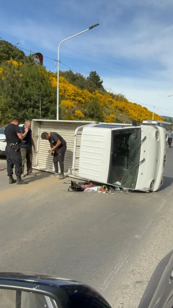 El camión volcó y quedó apoyado sobre uno de sus laterales. Foto: Gentileza.