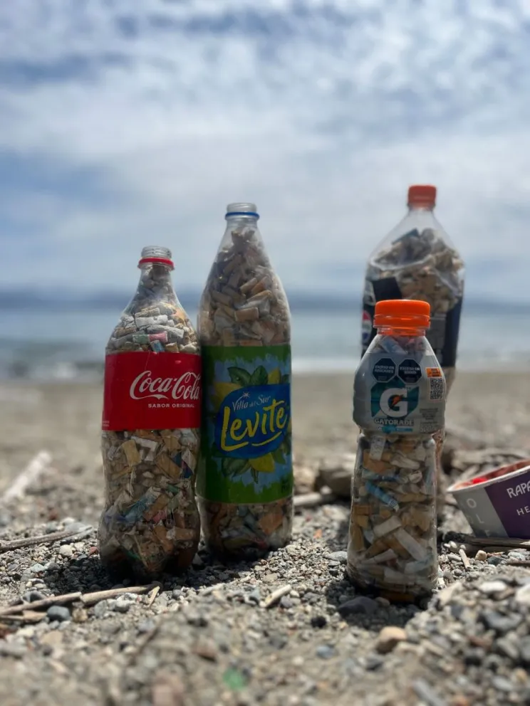 El grupo recoge una gran cantidad de colillas de cigarrillos en todas las playas, que terminan amontonadas y flotando en el lago. Foto: ANB.
