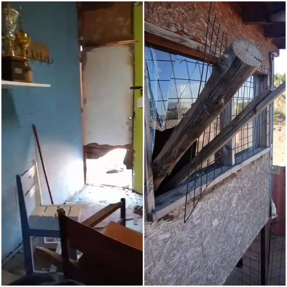 A la izquierda como quedó la puerta de la oficina de Güemes, a la derecha en la cancha de San Cayetano. 