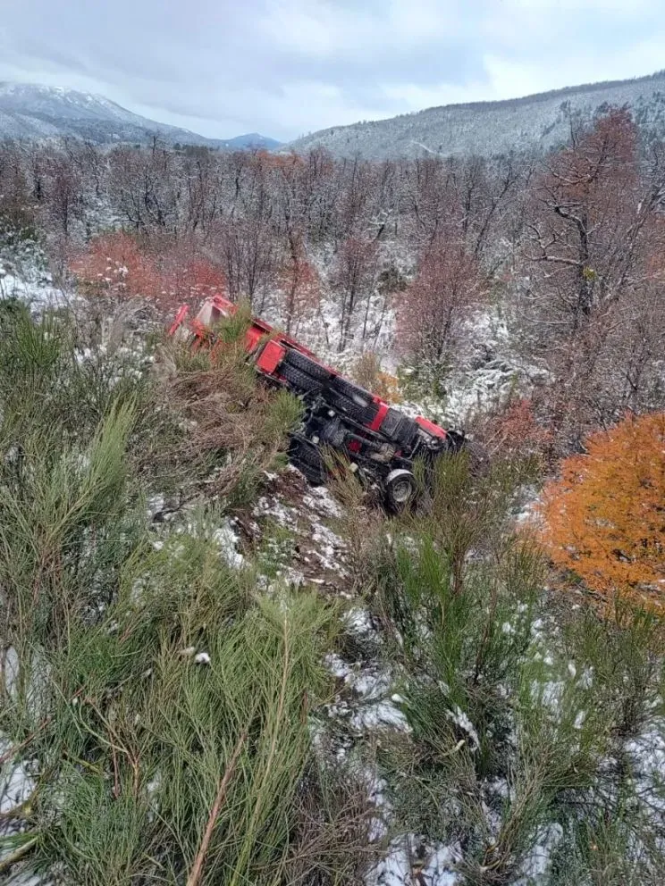 El camión cayó unos seis metros por un barranco. Foto: Económicas Bariloche.