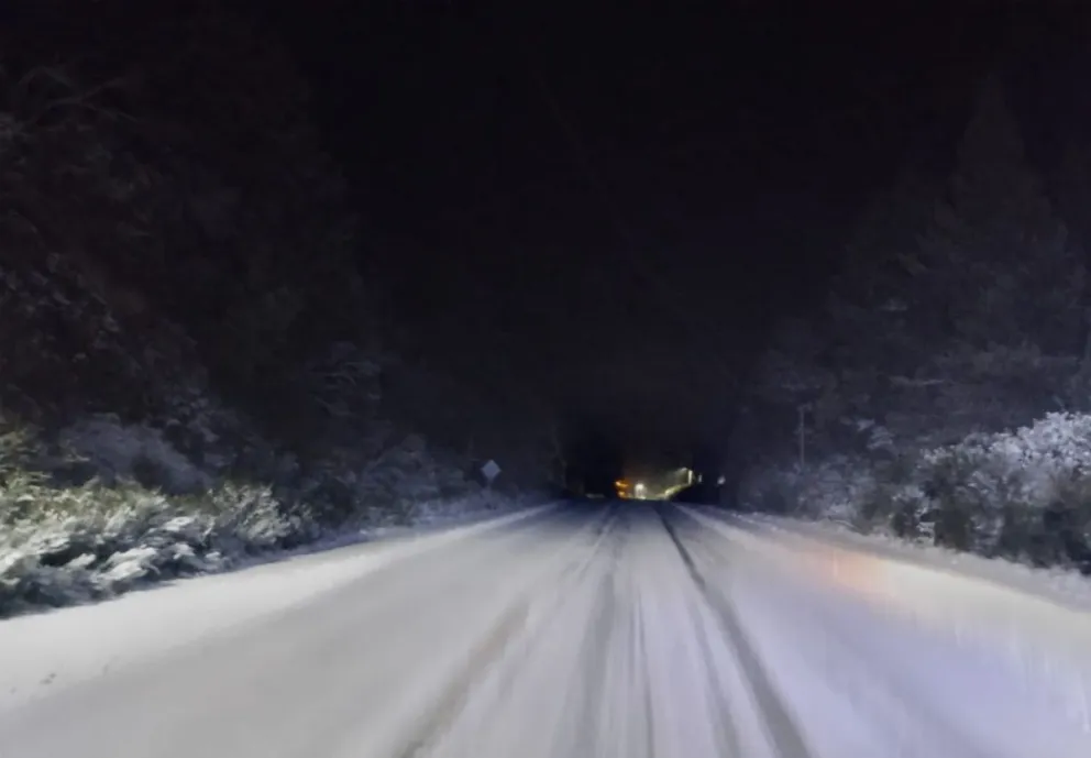 Vialidad Nacional se encuentra trabajando desde temprano en el riego con solución salina en la ruta. Foto: Vialidad Nacional. 