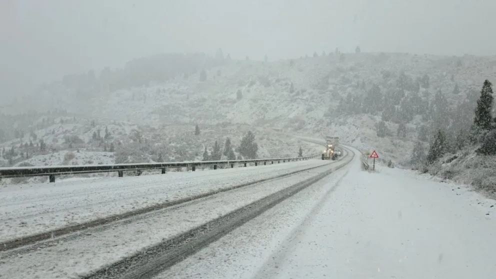 La ruta 237 presenta nieve sobre la calzada, se solicita extrema precaución. Foto gentileza Vialidad Nacional