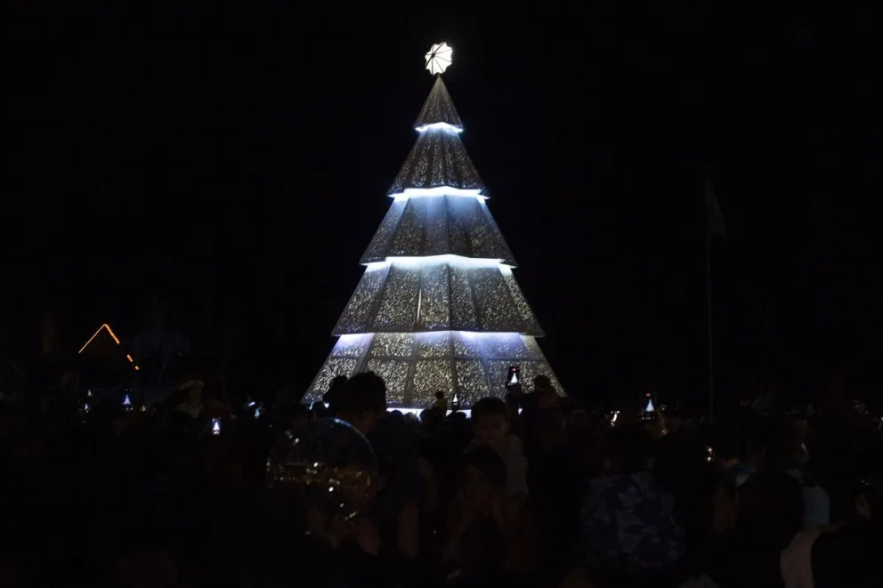 El encendido del pino gigante de Navidad dio inicio a un mes de festejos y celebración en la ciudad. Fotos: Marcelo Martínez.