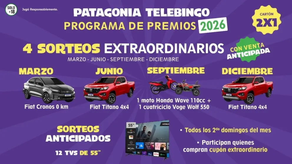 Los bingos serán de $3.600.000 y $1.800.000, mientras que las líneas repartirán $1.450.000 y $720.000. 