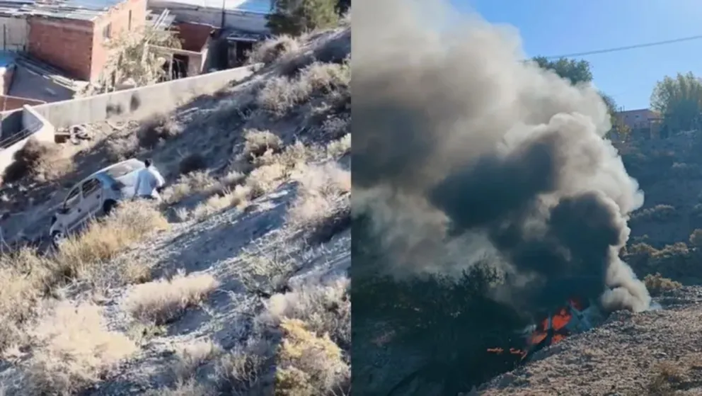 El vehículo incendiado fue visto por los vecinos.