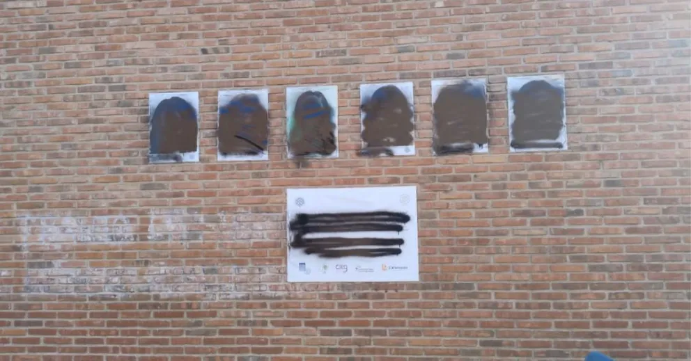 Las pintadas dañaron murales y cubrieron las imágenes que homenajean a personas detenidas-desaparecidas. Foto gentileza 