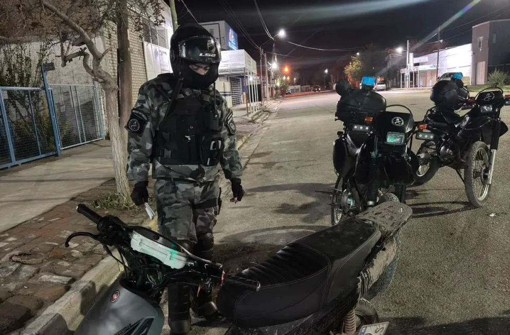 Dos hombres fueron detenidos cuando dañaban la reja de acceso de un comercio. Foto: Policía de Río Negro.